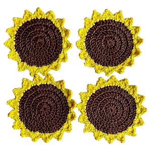 Crochet Coasters with Backing - Handmade, Sunflower